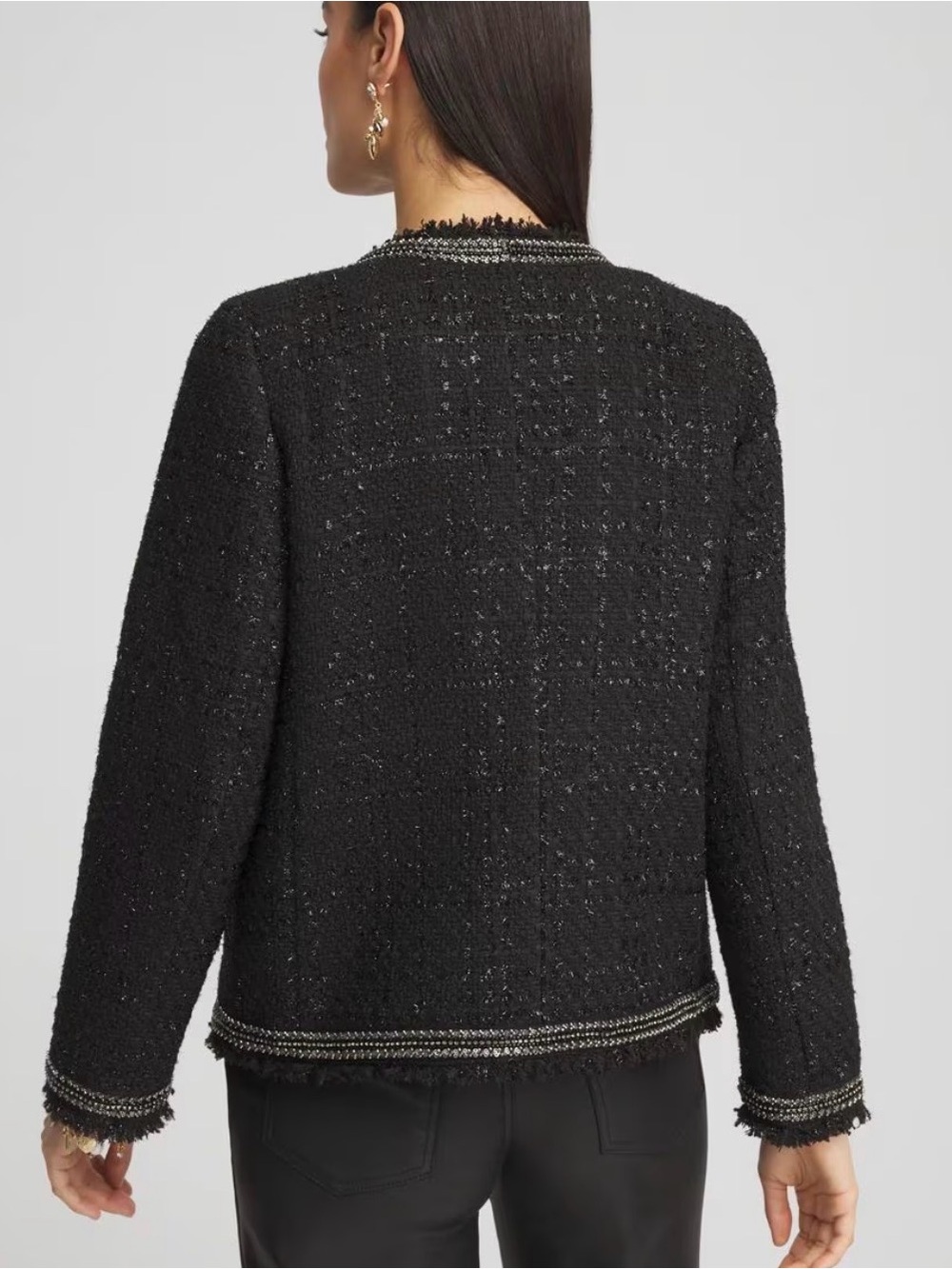 Embellished Black Tweed Open-Front Jacket - Picture 4 of 9